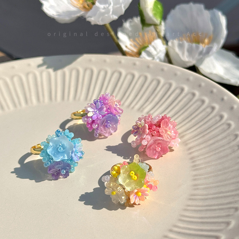 捧花少女~彩色绣球花朵戒指女多巴胺度假风串珠食指戒设计感指环,饰品/流行首饰/时尚饰品新,戒指/指环,淘宝优惠券,粉丝福利购,淘宝优惠卷