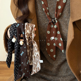 韩系棕色波点丝巾项链女款小众高级设计感毛衣链秋冬时尚百搭配饰