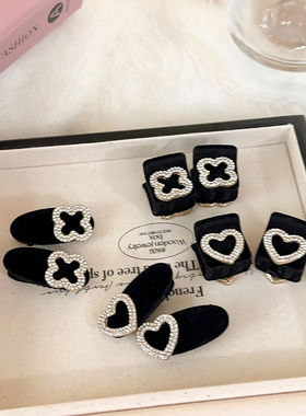 黑色爱心锆石植绒发夹女小号侧边刘海碎发夹高级感鸭嘴夹发饰抓夹