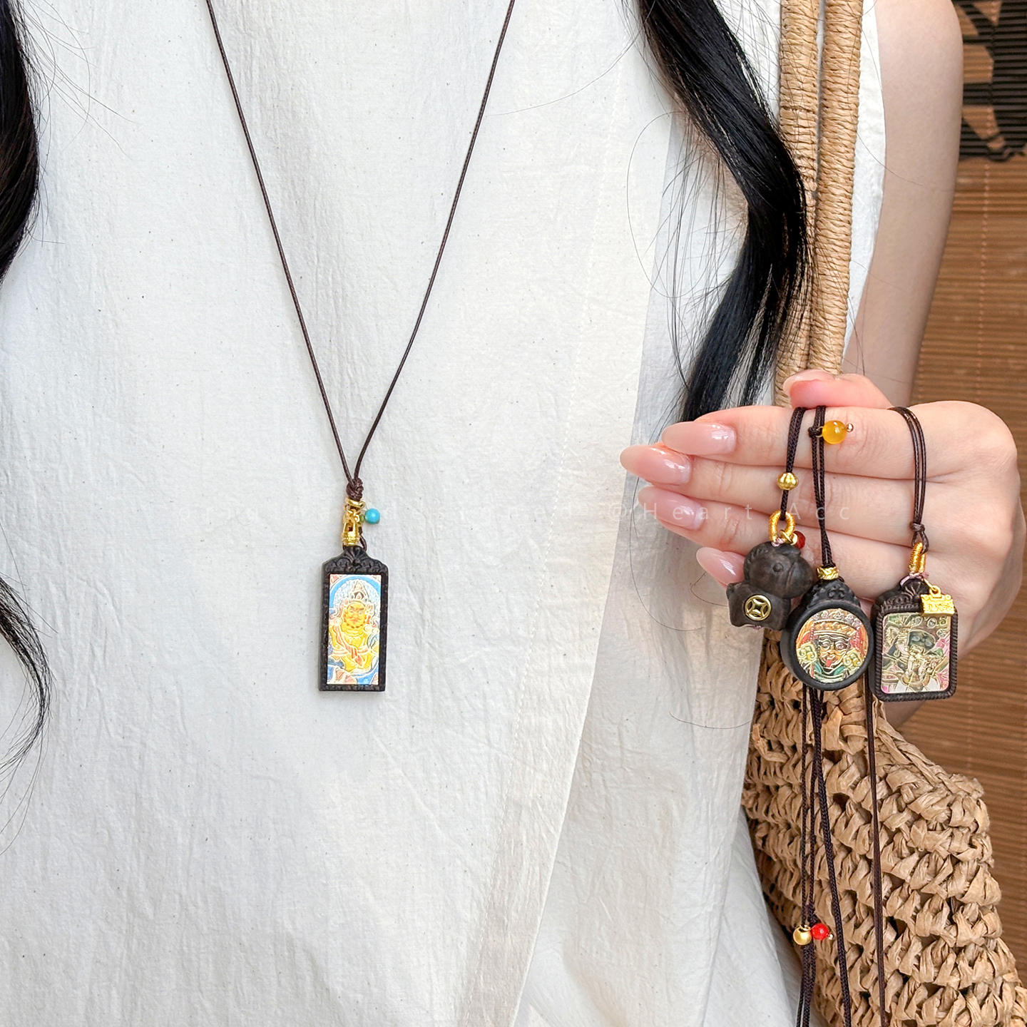 马上有钱~黑檀木吊坠项链女复古藏式长款毛衣链小众设计挂脖配饰
