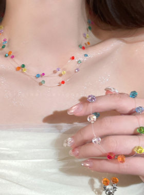 春夏多巴胺彩色水晶串珠项链女2026新款甜美气质锁骨链高级感配饰
