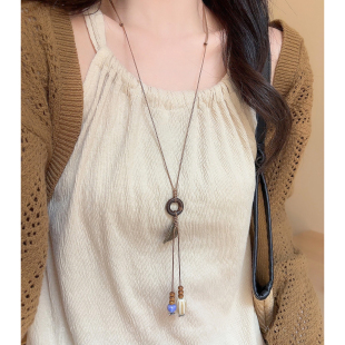槐叶扶疏~民族风树叶吊坠长款项链女波西米亚衣服配饰复古毛衣链