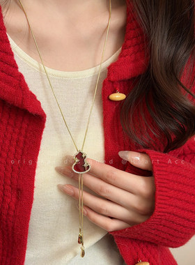 福禄满满！新年红色葫芦可抽拉项链女轻奢高级感气质毛衣链配饰品