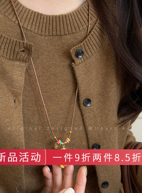 本命年木质钱币小马流苏项链女小众独特长款抽拉毛衣链秋冬配饰品