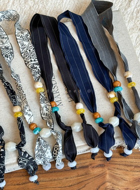 复古腰果花串珠丝巾项链女小众独特设计感毛衣链日常百搭挂脖配饰