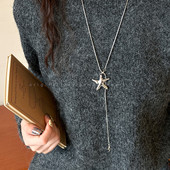 韩系银色星星吊坠项链女轻奢高级感秋冬新款 百搭长款 毛衣链配饰品
