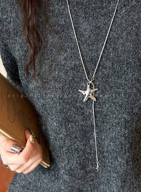 韩系银色星星吊坠项链女轻奢高级感秋冬新款百搭长款毛衣链配饰品
