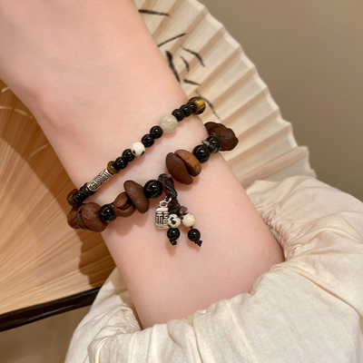 咖啡豆虎眼石串珠手链女复古新中式情侣手串小众独特设计感手饰男