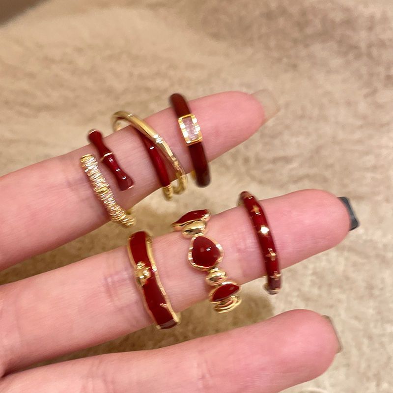 安可拉红色滴釉开口戒指女轻奢小众高级感食指戒复古显白叠戴指环