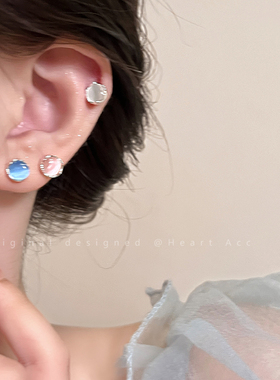 彩色猫眼石银针耳钉套装女夏日圆脸养耳洞耳环小巧精致高级感耳饰