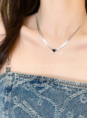 黑色爱心锆石蛇骨链项链女ins甜酷辣妹锁骨链小众个性高级感颈链