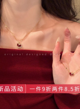 马上有钱！本命年红色小马项链女高级感轻奢小众毛衣链气质锁骨链