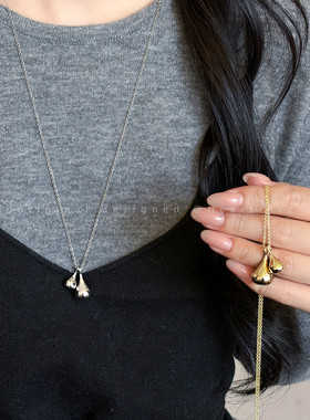 韩系ins风水滴吊坠项链女简约小众高级感毛衣链时尚百搭长款配饰