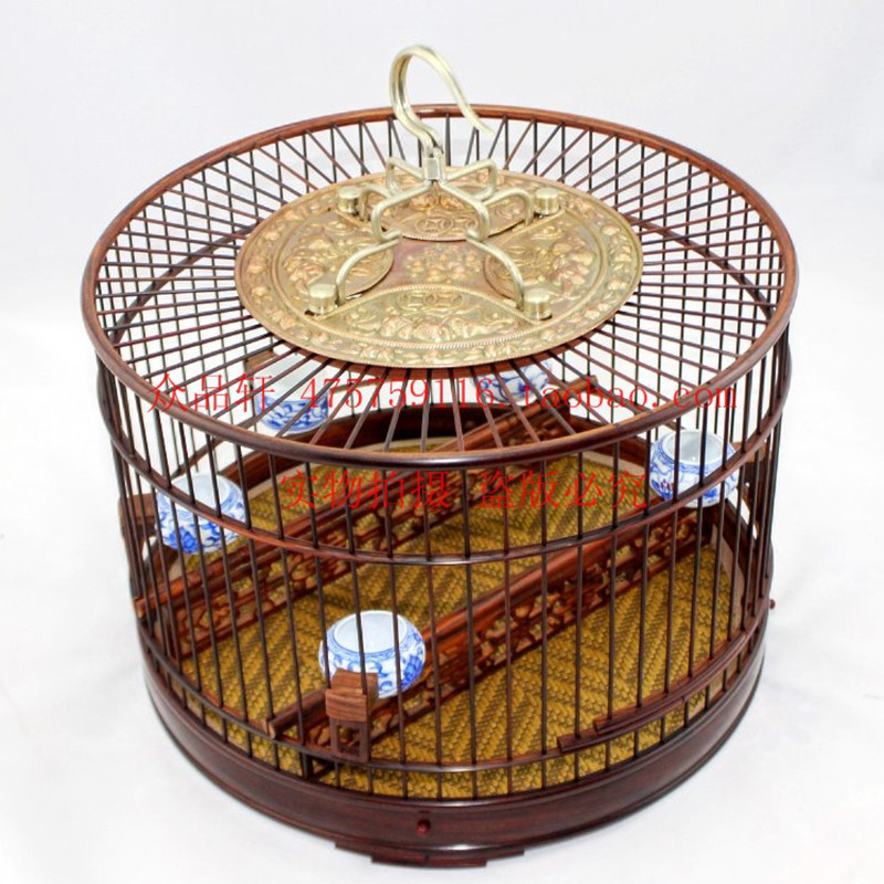 名师制作带署名 高档红木微凹黄檀木小叶红酸枝圆形红子绣眼鸟笼