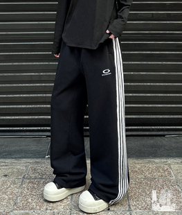 pp同款 运动裤 宽松简约长裤 秋冬高克重Loop圆环刺绣五条杠条纹卫裤