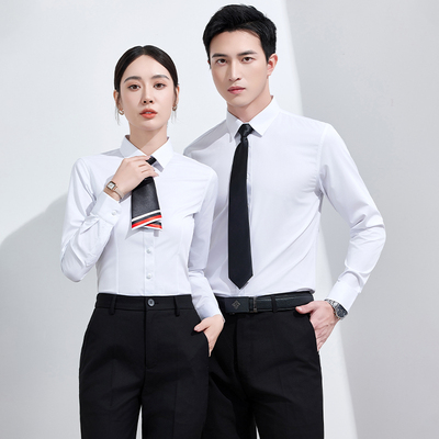 白色衬衫长短袖定制刺绣LOGO