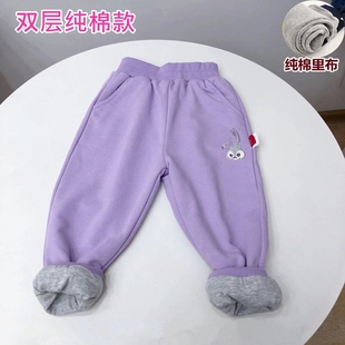 春秋季儿童双层纯棉裤子女童休闲运动卫裤不加绒外穿宝宝夹裤宽松