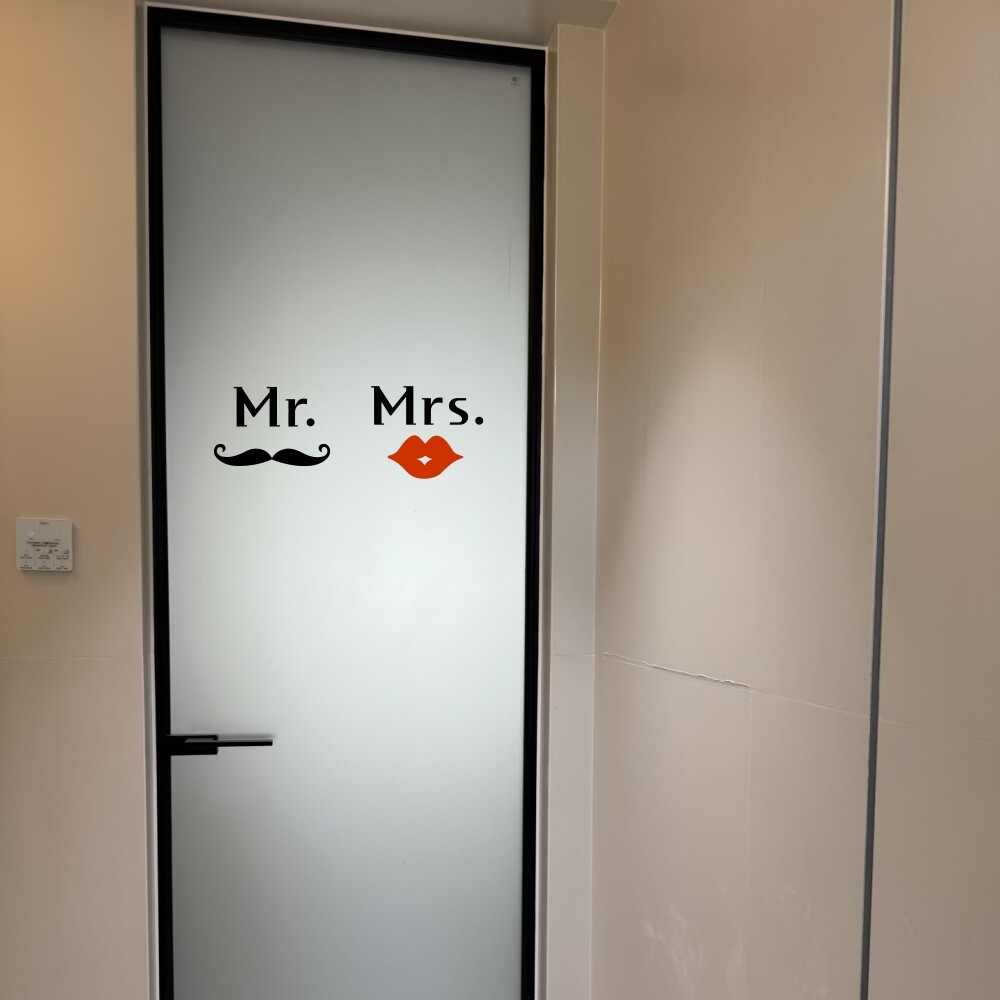 Mr Mrs小胡子红唇创意有趣的浴室门卫生间门装饰贴纸 非静电贴