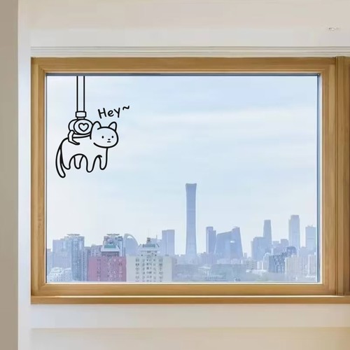 可爱的抓娃娃猫咪图案搞怪家居装饰贴纸 镜子玻璃门橱窗个性装饰