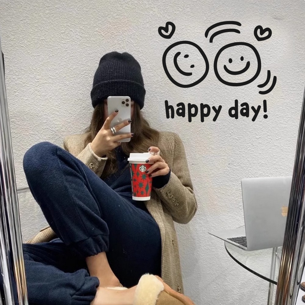 一对可爱笑脸happy day创意玻璃门橱窗镜子窗户装饰贴纸 可定制,家居饰品,文化墙贴,淘宝优惠券,粉丝福利购,淘宝优惠卷