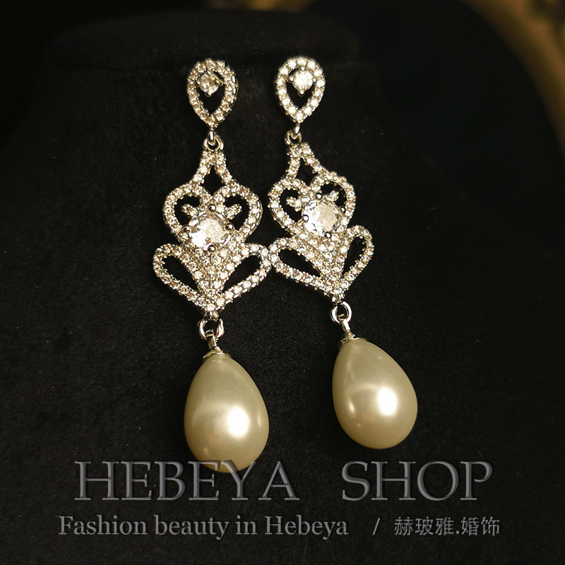 S925银针 法式宫廷复古珍珠耳坠 婚纱新娘礼服耳环 无耳洞改耳夹