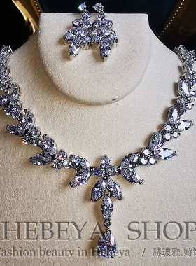 璀璨星系新娘婚纱礼服套装锆石耳环项链结婚配饰耳坠改无耳洞耳夹