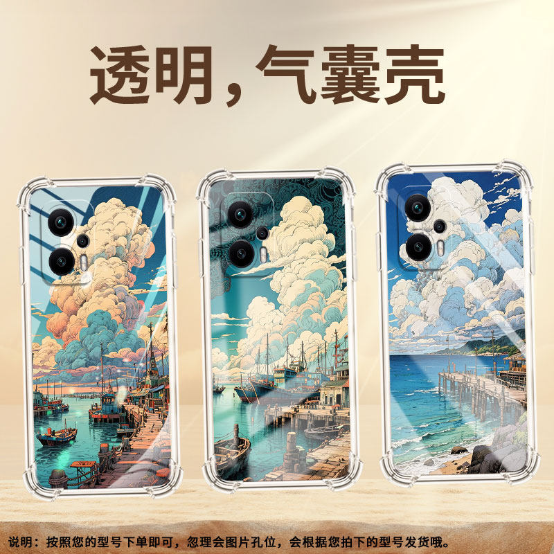 适用小米PocoX3气囊壳小米PocoX6男女XiaomiPocoX3Gt四角防摔小米PocoX2手机壳商务海边码头全包边保护套