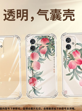 适用MotoG54欧版气囊手机壳MotorolaG54手机壳G54Power四角防摔水彩桃子男女款G54PowerEdition保护套