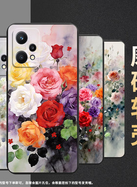 适用realme5国外版手机壳rmx2030真我6i/7i纯黑色realme7rmx3612保护套蔷薇花真我9i商务9pro+磨砂壳