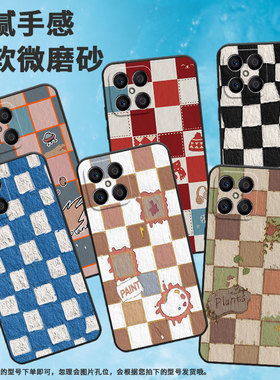适用荣耀x5手机壳x7/x5bplus/x5plus新款x5b耐磨x6s绿植方块x6简约x9情侣x8挂绳棋盘格黑棋盘格蓝国潮男女款