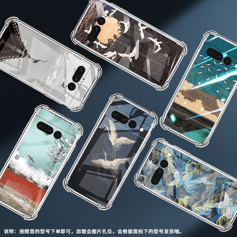 适用谷歌Pixel7Pro手机壳男女款气囊壳谷歌Pixel6Pro中国风硅胶Google惊涛海浪简约全包边商务时尚保护套