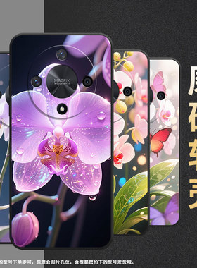 适用荣耀X9A手机壳ALI-NX1商务X9C纯黑色成丛蝴蝶兰X40防摔V40轻奢版ALI-AN00软壳X50GT硅胶荣耀V40保护套