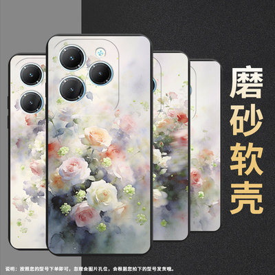 适用传音InfinixHot40Pro手机壳Hot30Play潮流磨砂壳InfinixHot40i商务防摔Hot30PlayNFC梦幻蔷薇花保护套