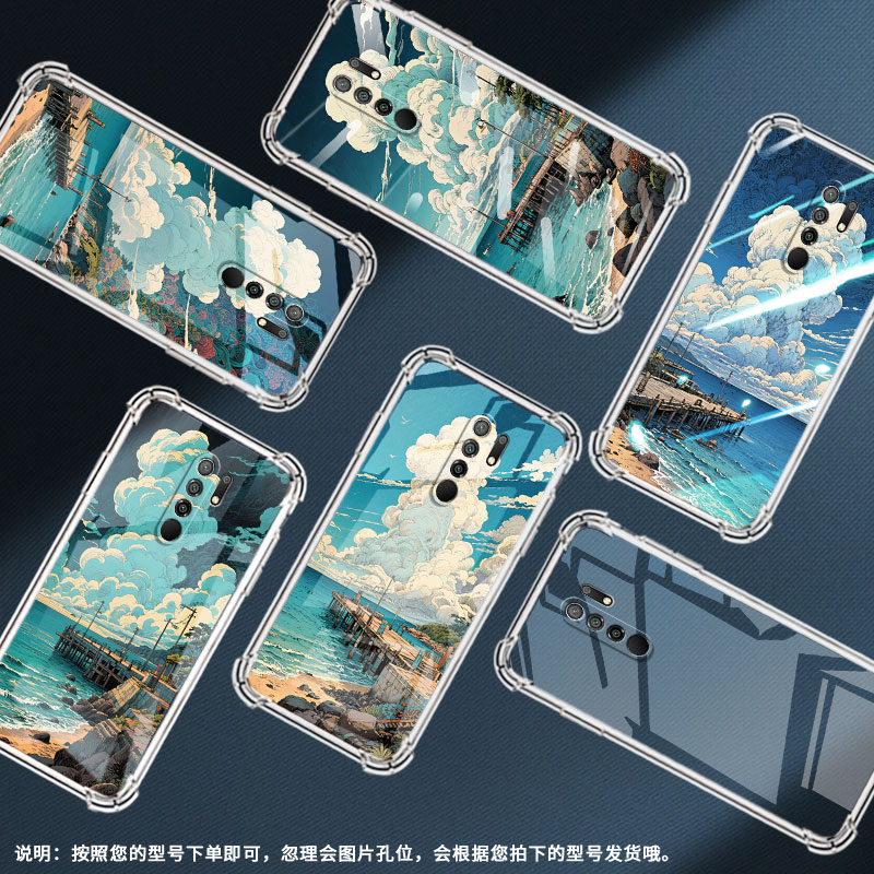 适用小米PocoX6Neo气囊手机壳PocoM2印度版蓝天大海手机壳PocoX4NFC四角防摔XiaomiPocoM2Reloaded保护套