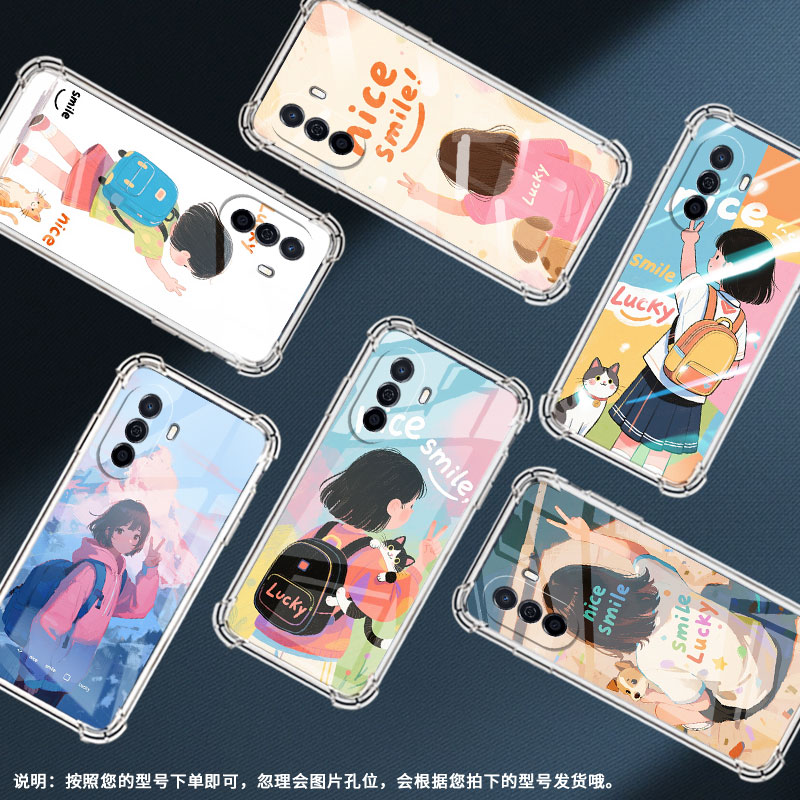 适用华为novaY60手机壳智选NZONES7Pro全包华为novaY90高级感HUAWEInovaY70气囊壳novaY61女孩背影保护套