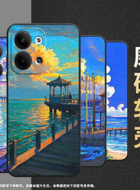 适用OPPOReno3Pro手机壳CPH2109耐磨油画码头保护套Reno6Pro全包边Reno9Pro硅胶PJH110商务Reno12磨砂壳