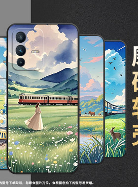 适用vivov7手机壳v25/v30lite/v23软壳v15莺歌燕舞v40se防摔v20鸟语花香v50田野风景v21硅胶v27e国潮高级感