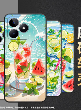 适用realmec63手机壳c12超薄rmx2180纯黑色c17防摔夏天冰饮真我c20软壳rmx3261保护套c25s高级感男女款