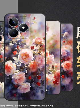 适用realmec11手机壳c30s超薄rmx2180纯黑色c75防摔朦胧蔷薇花真我c20软壳rmx3261保护套c25高级硅胶男女款