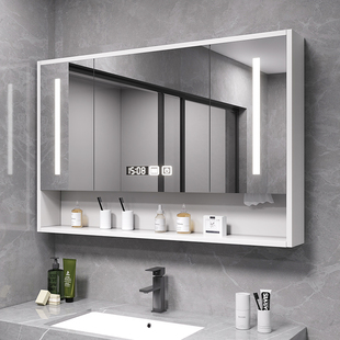 实木智能浴室镜柜单独卫生间浴室物洗镜墙式 新品 手间镜子置物架挂