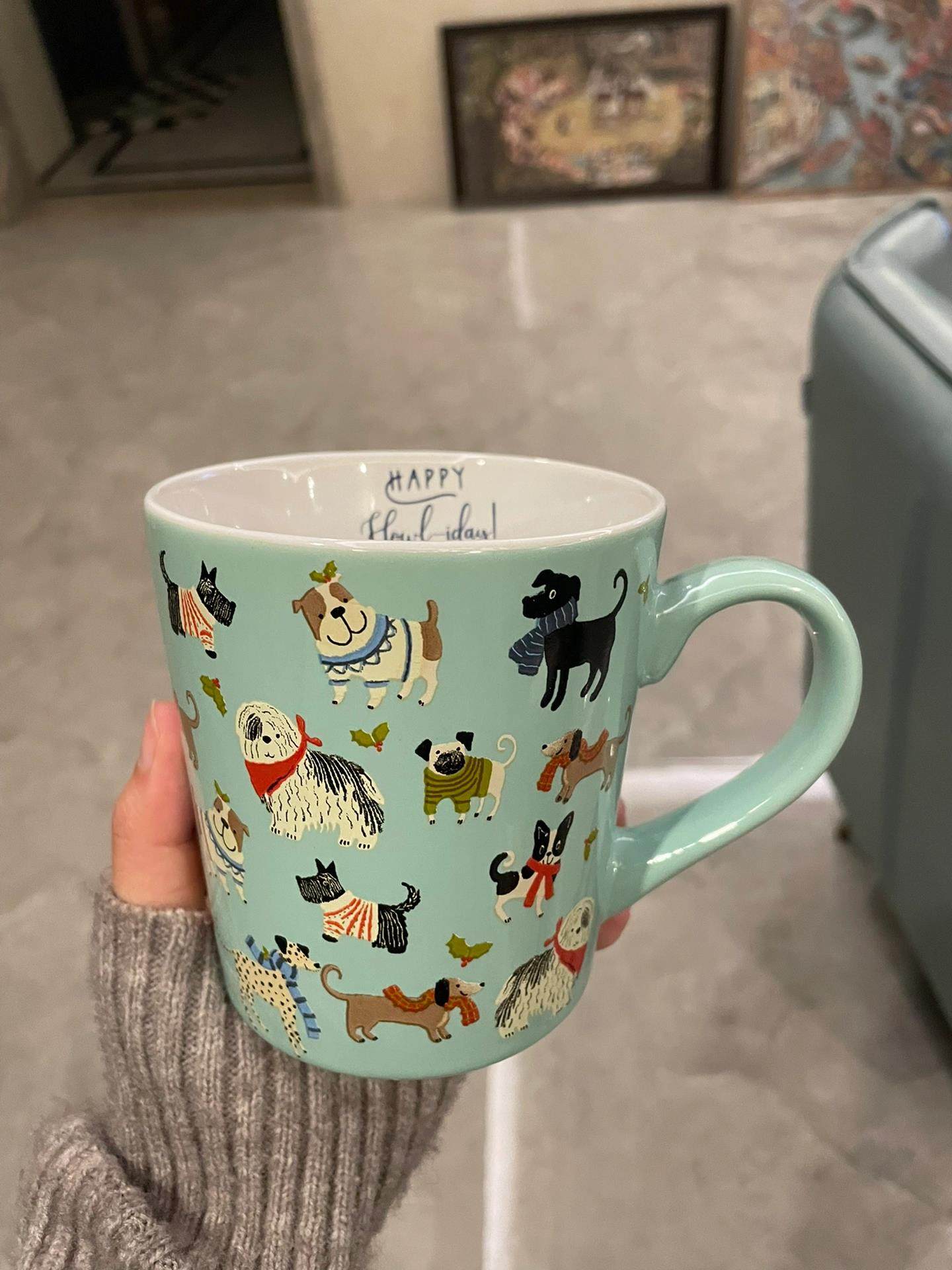 狗狗杯子淡蓝色猫狗卡通动物马克杯咖啡杯大容量陶瓷水杯牛奶杯