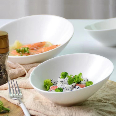 纯白陶瓷碗家用大号汤面碗创意个性拉面碗商用斗笠碗沙拉水果甜品