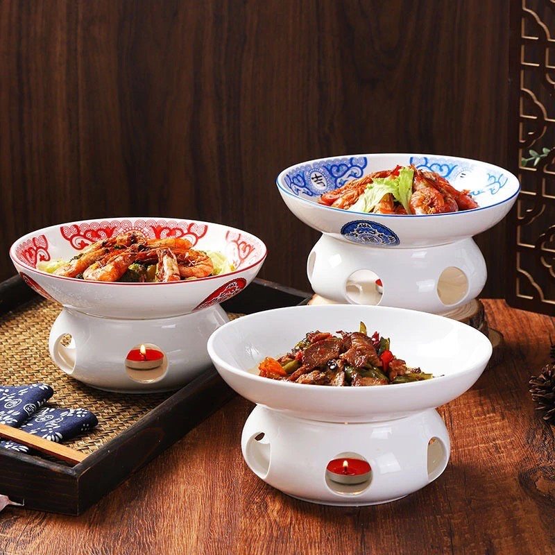 酒店饭店专用保温菜盘陶瓷干锅菜盘家用蜡烛加热炉明炉餐具加热碗