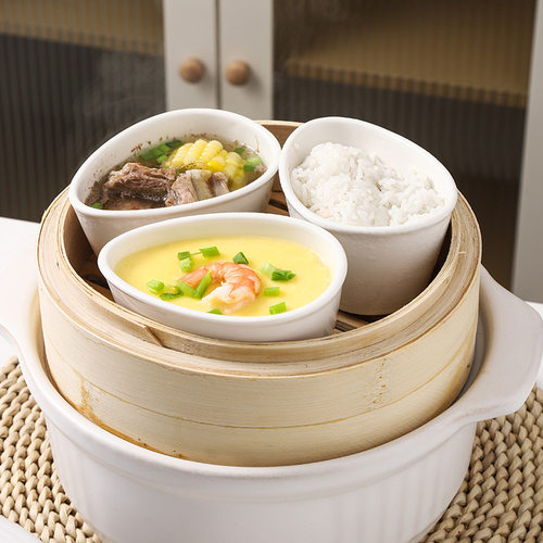 简约纯白陶瓷水滴炖盅家用带盖蒸蛋炖汤蒸碗餐厅蒸笼专用创意蒸盅