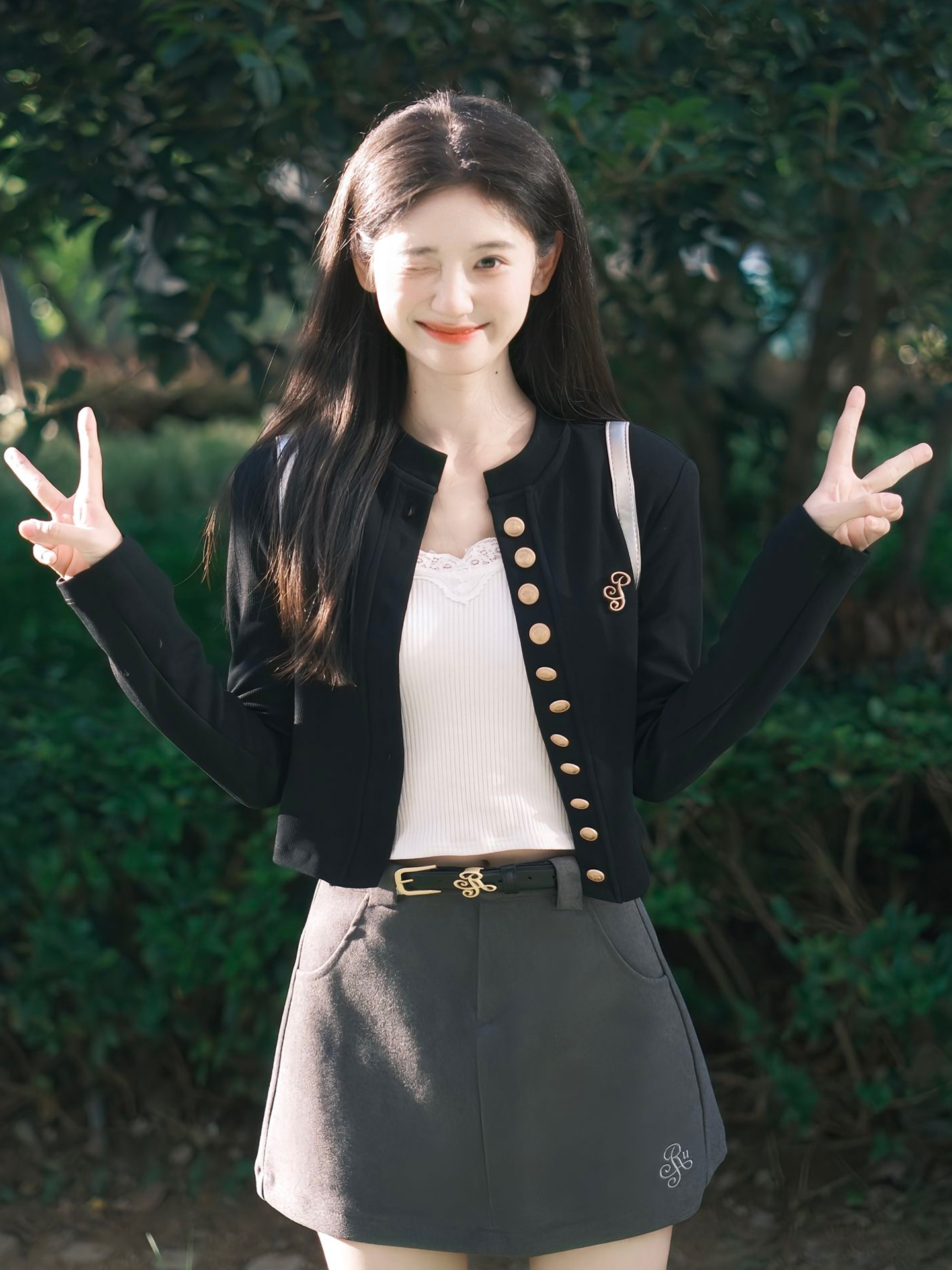 miu Tweed Style Knitting Cardigan Outwear Women's Early Autumn Black Fancy Long sleeves silm Slim Looking Short Tops