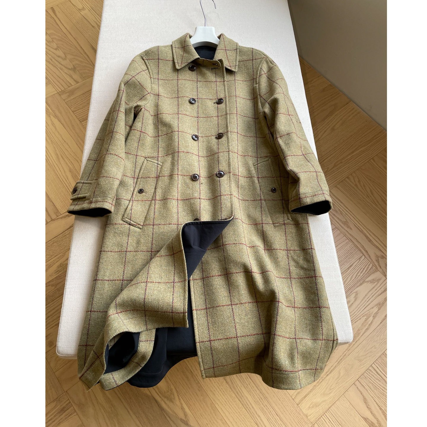 双面穿大衣纯羊毛格纹外套