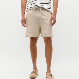 天丝麻料宽松直筒裤 老钱风亚麻短裤 春夏棉麻热裤 休闲五分裤 子 男士