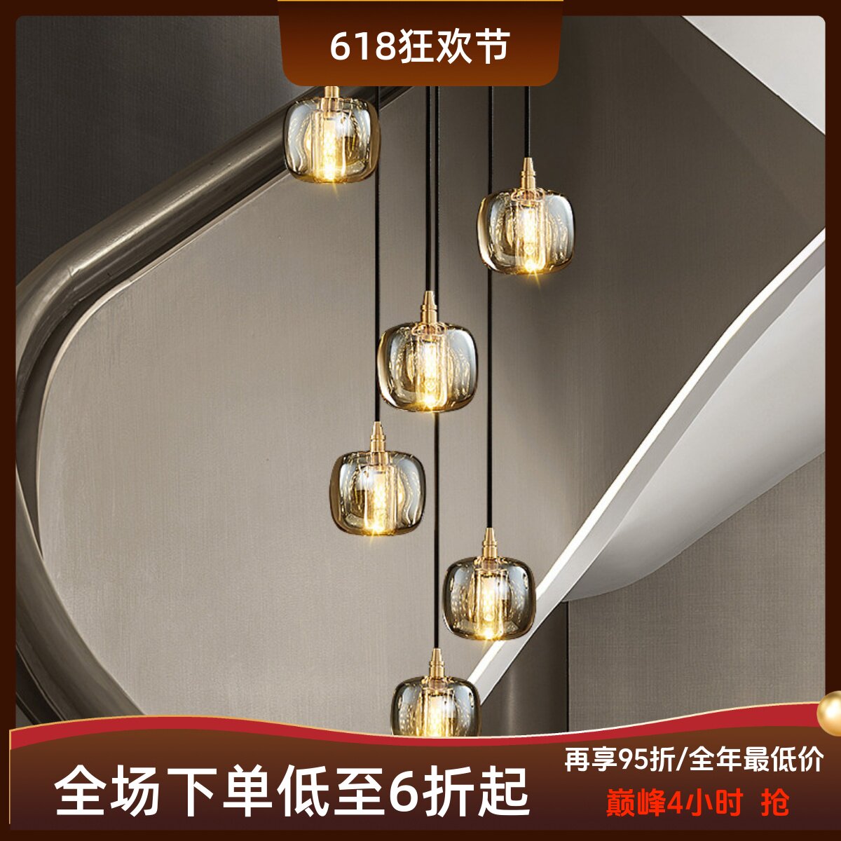 楼梯灯长吊灯复式楼别墅全铜