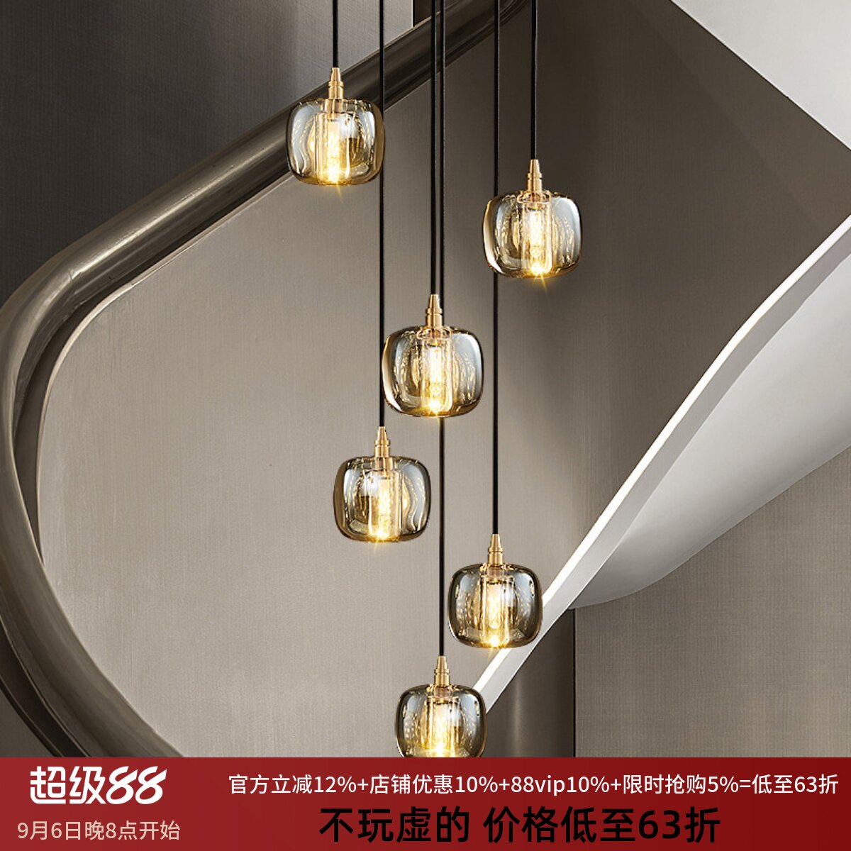 楼梯灯长吊灯复式楼别墅全铜