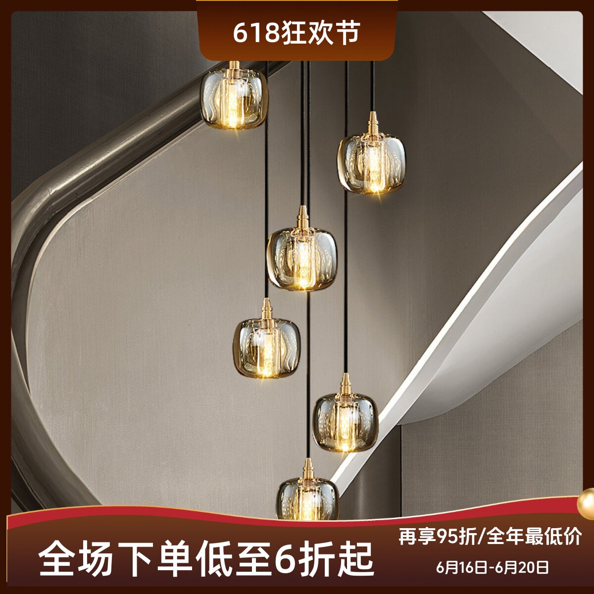 楼梯灯长吊灯复式楼别墅全铜
